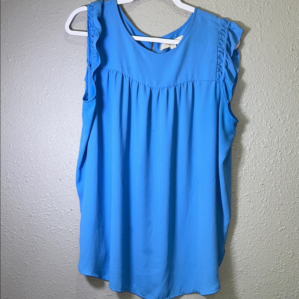 LOFT Blue Flutter Sleeve Ruffled Blouse